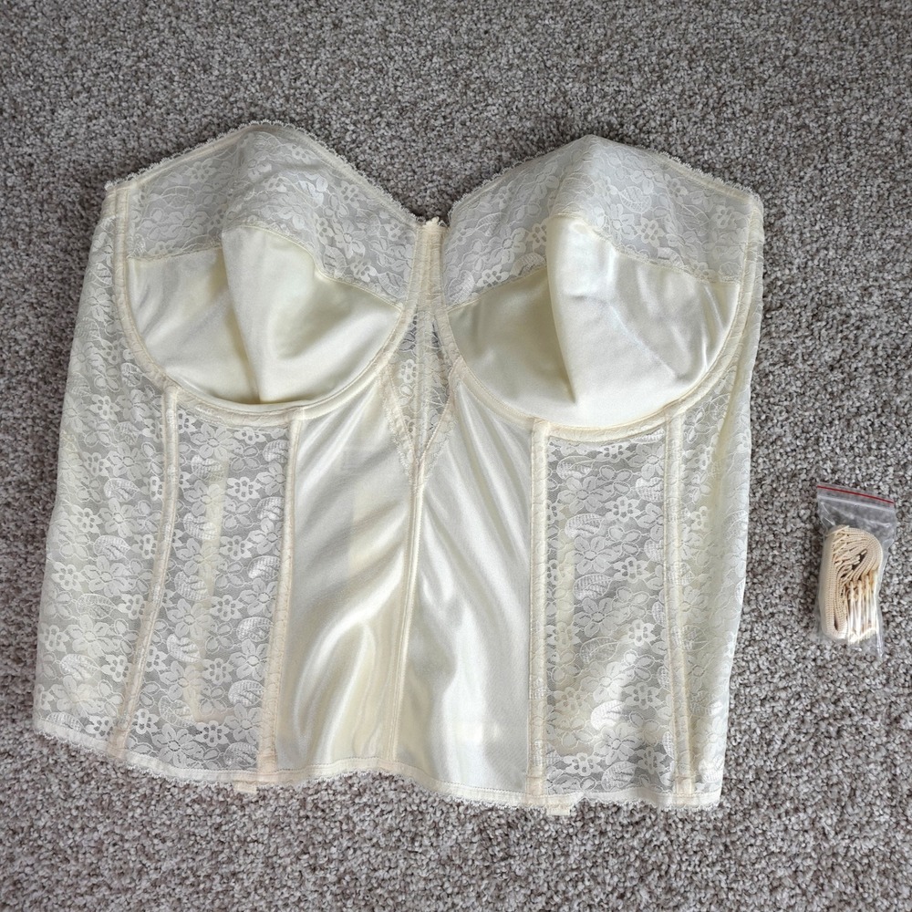 Dominique Intimate Apparel Ivory Lace Bridal‎ Basque Corset Strapless Bra 48F
